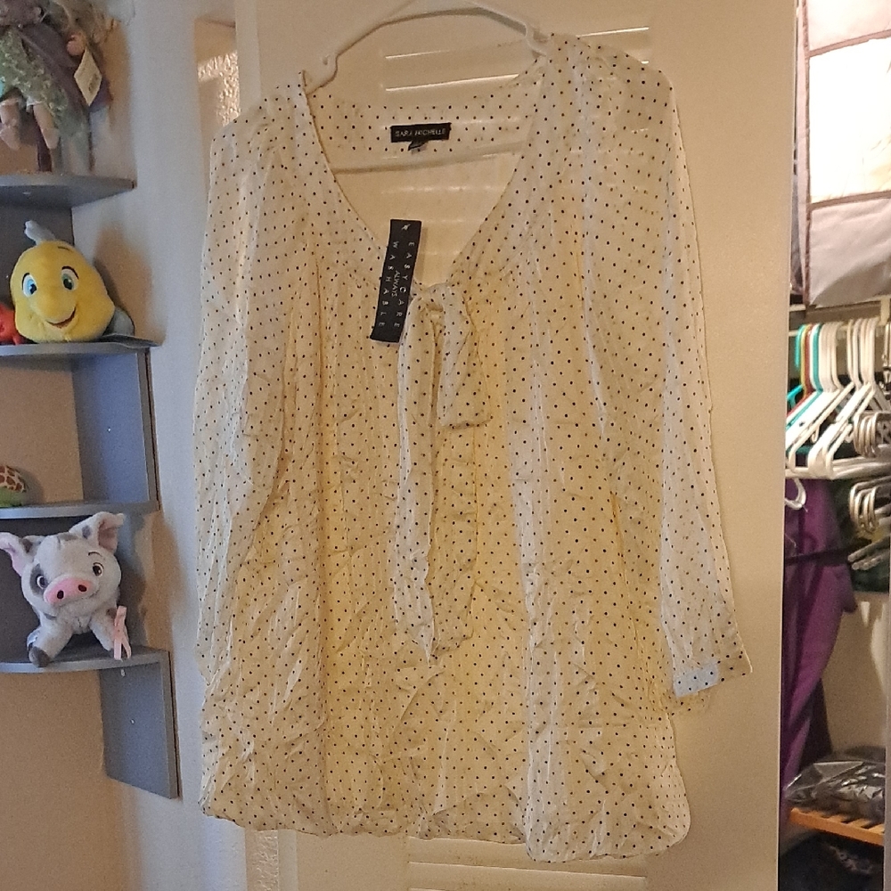 NWT Sara Michelle Cream Blouse with Black Dots